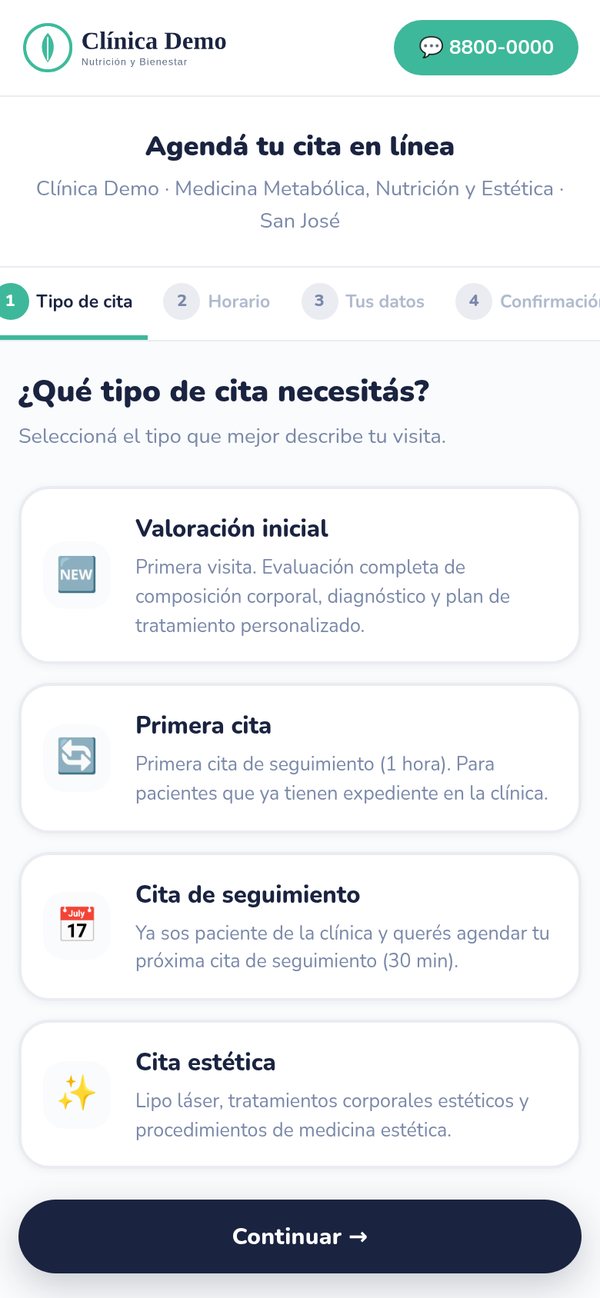Portal de autoagendamiento de citas de SaludFlow para pacientes