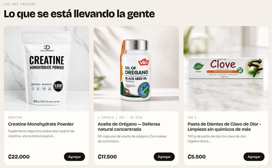 Productos más pedidos en la tienda en línea de Beezen