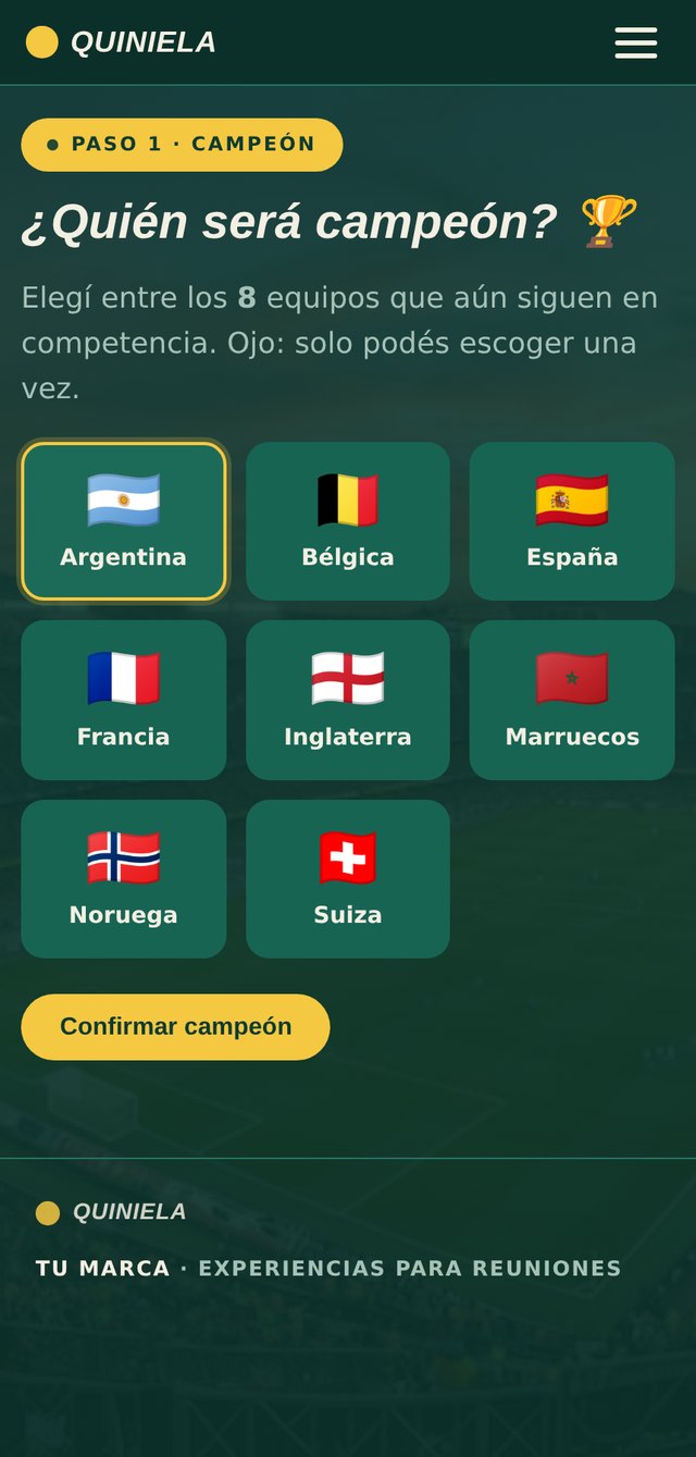 Quiniela: elegir campeón